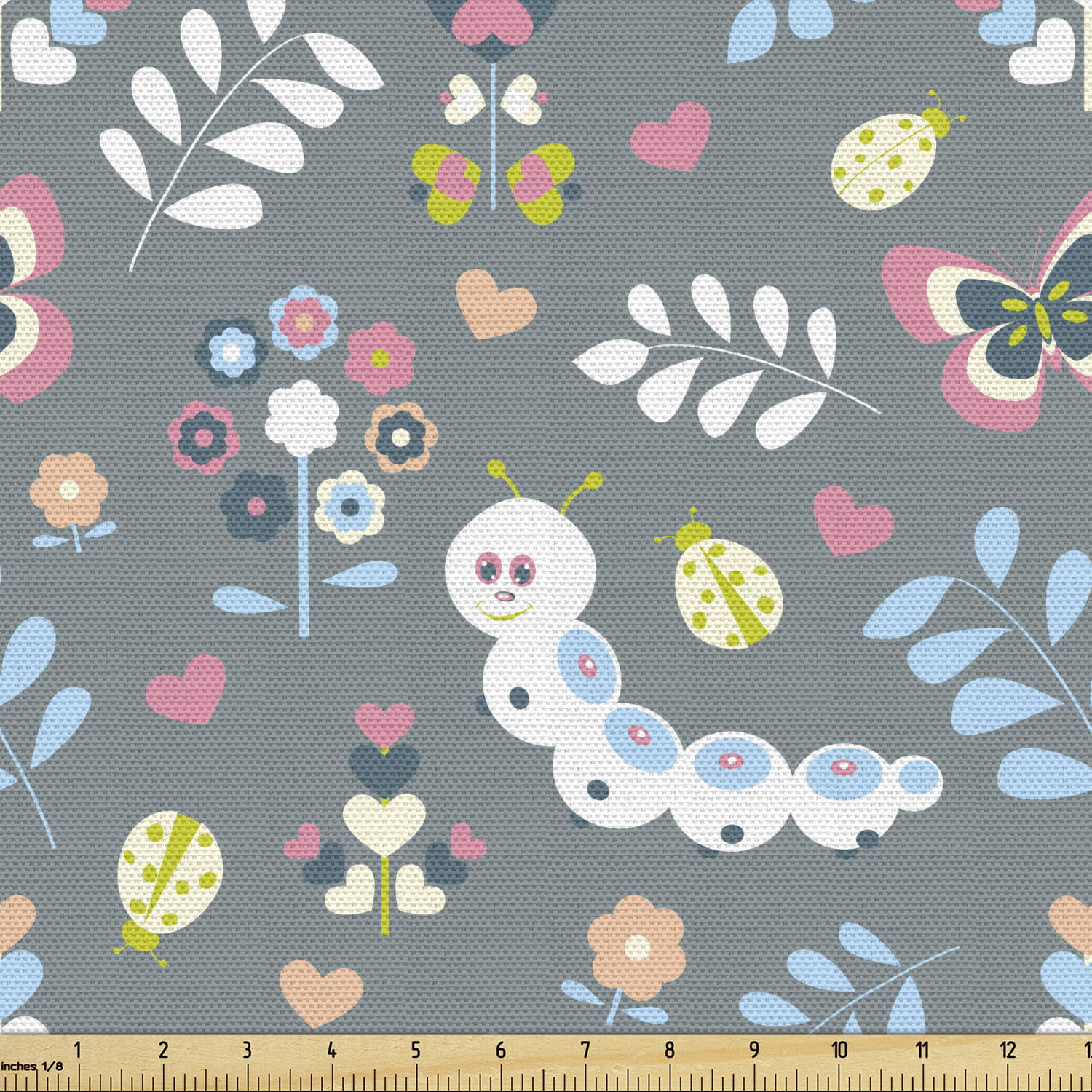 Cartoon Fabric by the Yard Upholstery, Earth Worms Ladybugs Birds Flowers  Pastel Nature Love Hearts Doodle, Decorative Fabric for DIY and Home  Accents, Grey Multicolor by Ambesonne - Walmart.com