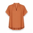 thumbnail image 4 of Women's Summer Short Sleeve V Neck Button Down T-Shirt Tops Blouses Crewneck Loose Fit Solid Color Casual Daily Wear Work Office Vacation Outfits Fashion Essential | Sopatenor,Orange XL, 4 of 8
