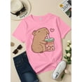 thumbnail image 1 of Camiseta de manga corta con cuello redondo 100 % algodón para mujer. Top informal de verano con estampado de hámster y té de burbujas. Ligera y transpirable. Ropa informal., 1 of 7