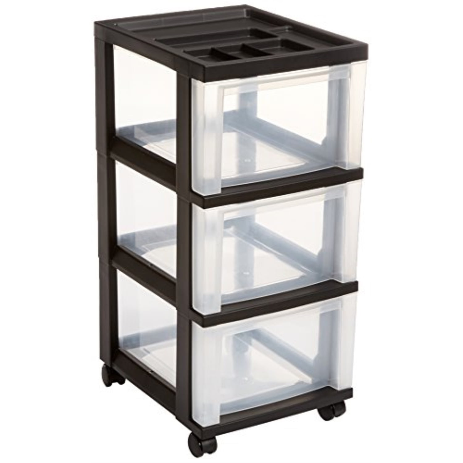 IRIS 3-Drawer Rolling Storage Cart with Organizer Top, Black - Walmart ...