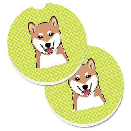 

Carolines Treasures BB1287CARC Checkerboard Lime Green Shiba Inu Set of 2 Cup Holder Car Coasters Large multicolor