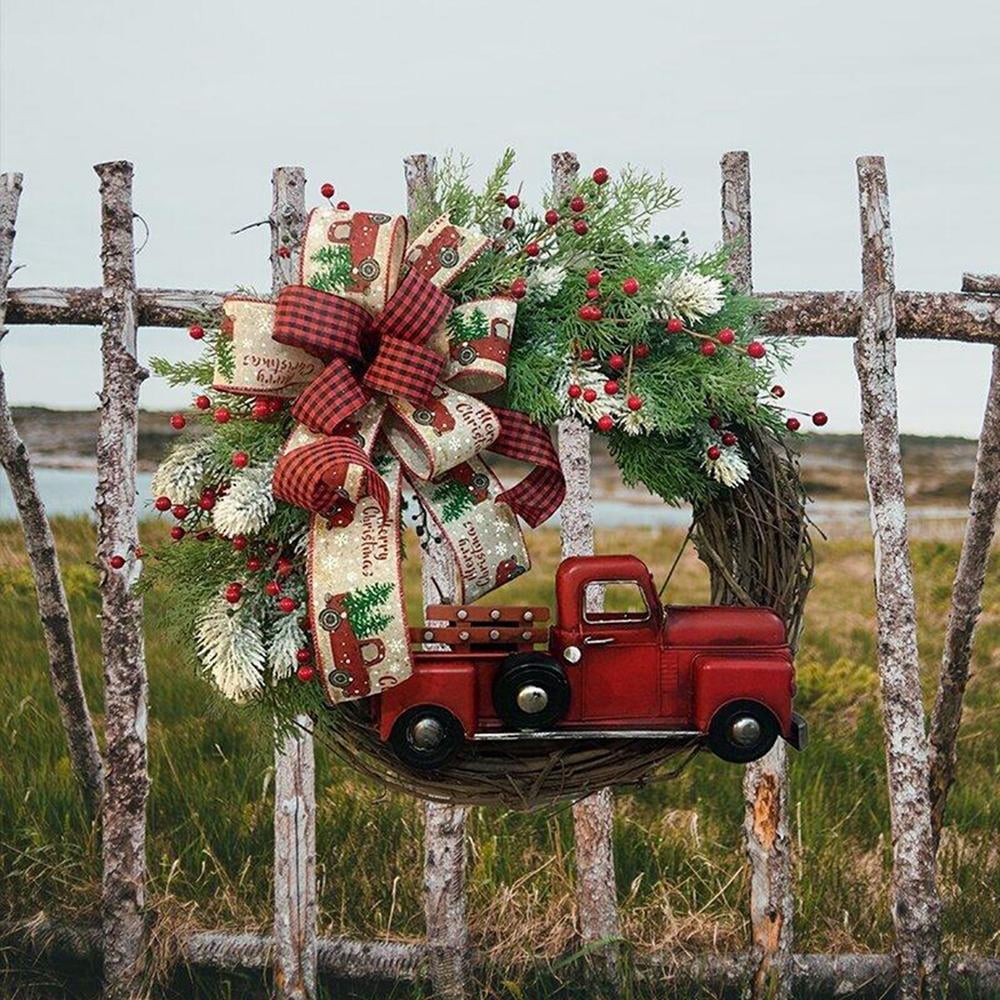 Fall Eucalyptus Farmhouse Wreath Rustic Autumn Wreath Vintage Pumpkin Truck Fall Wreath Red Truck Christmas Wreath Wreath Home Garden Decorations for Autumns Harvest Halloween Thanksgiving