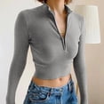 thumbnail image 2 of Lixiuxyad Women's Casual Solid Color Zipper V Neck Slim Fit Sweater T Shirt For Autumn And Winter Seasons Summer Tee Shirts,Gray M, 2 of 6