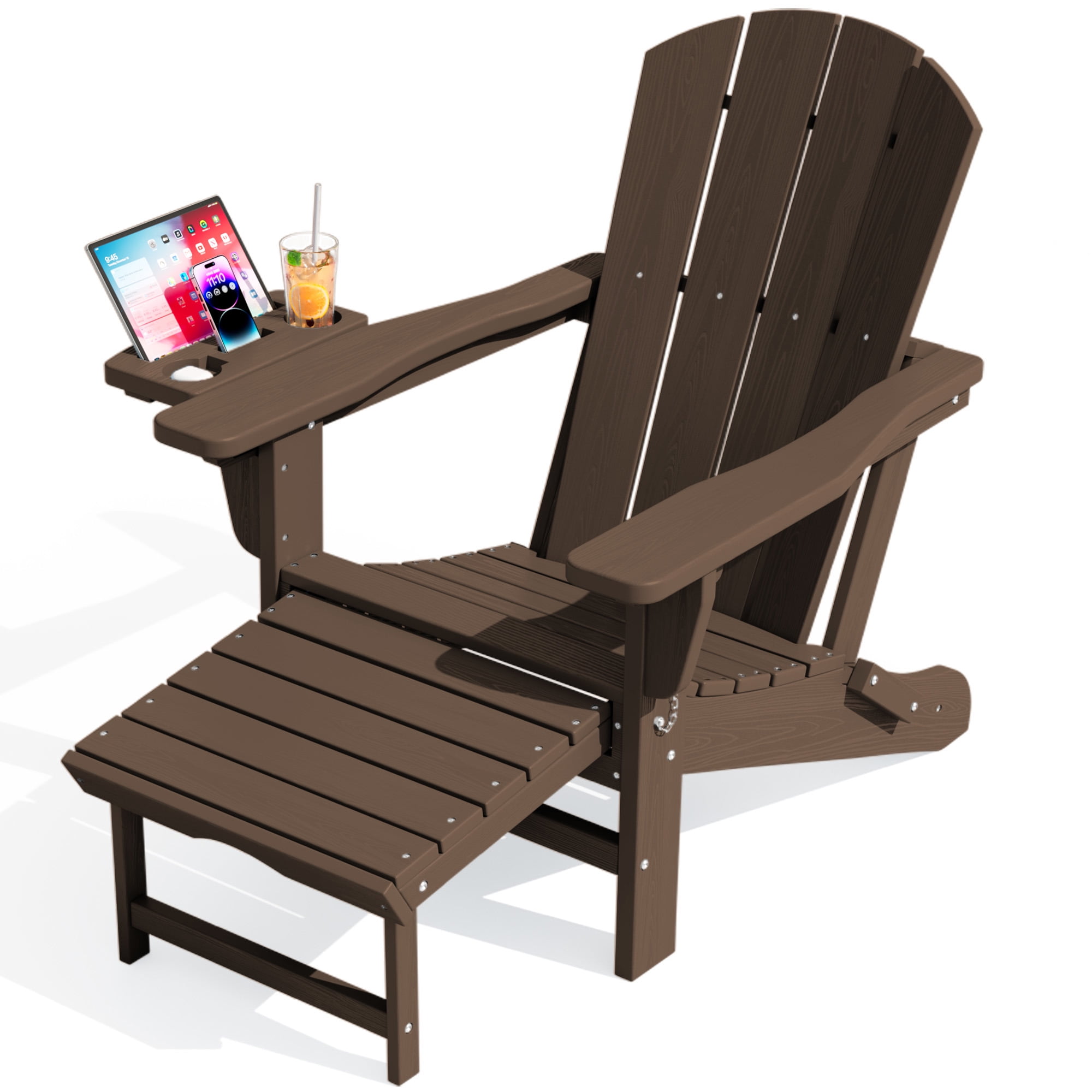 KINGYES Folding Adirondack Chair set of 4, Adjustable Backrest with Pull-Out Footrest & 4-in-1 Mobile Phone, Tablet, Cup Holder Tray, HDPE Plastic Adirondack Chair for Patio Garden Outdoors Fire Pit