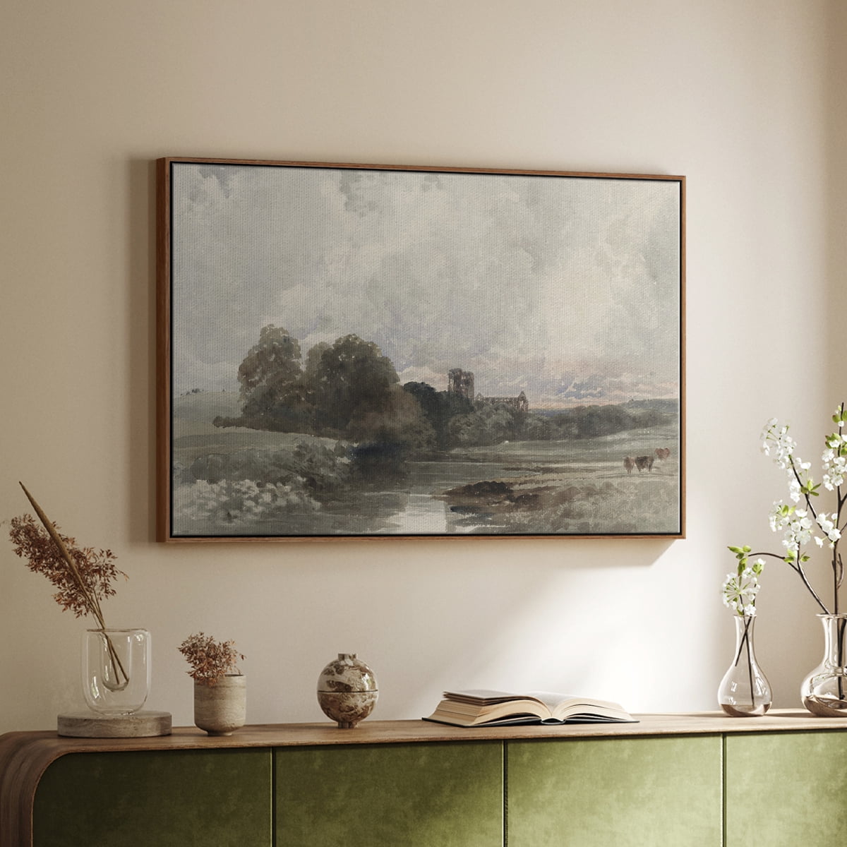 Vintage Landscape-XXXIX By Wexford Home Framed in Walnut Wood Gallery Wrapped Canvas 27 in. x 41 in.