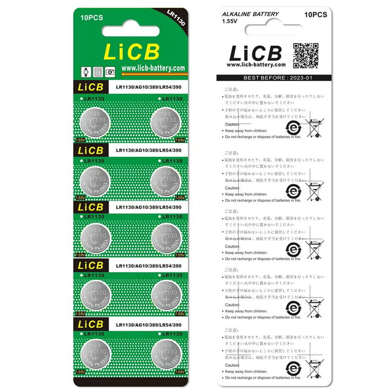 LiCB 20 Pack LR1130 AG10 Battery 1.5V Alkaline Button Cell