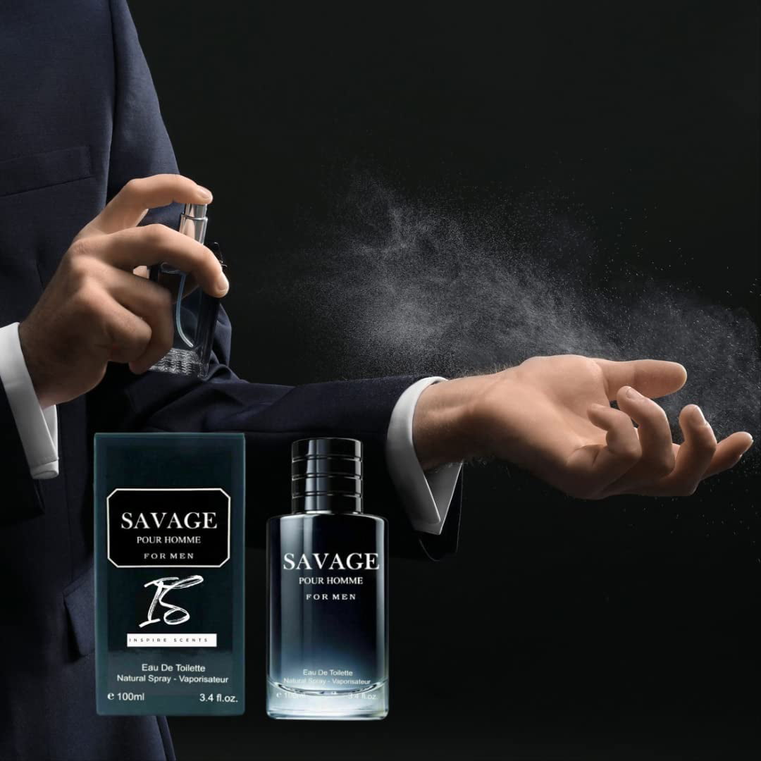Savage for Men - 3.4 Fl Oz Cologne for Men Masculine Scent + Travel Spray  (Savage or Salvang) 35ml or Oil Roll 12ml for Daily Use Men's Cologne (Pack  of 2) 