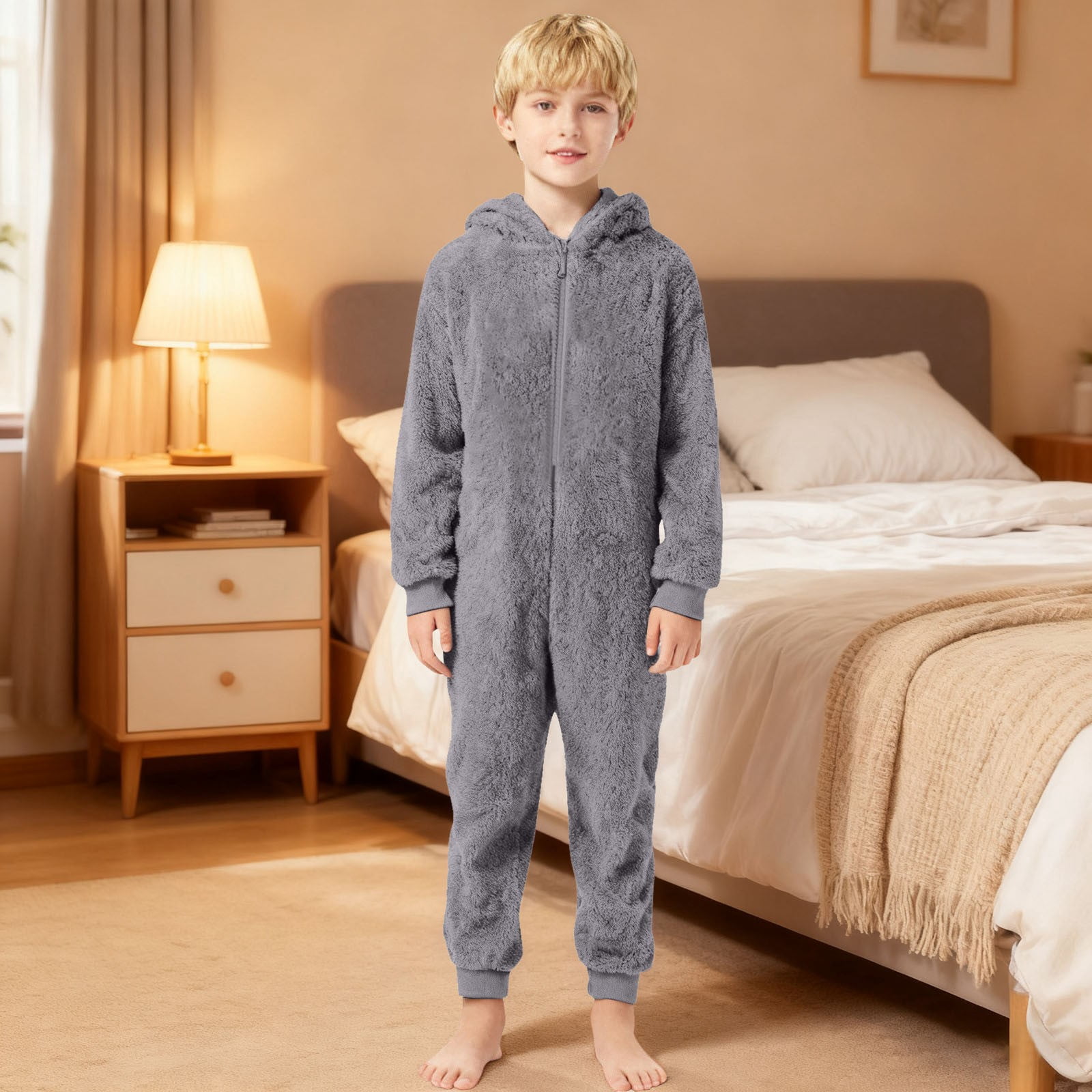 WOYY Onesies for Boys Girls Hooded Jumpsuit Winter Warm Romper One-Piece, Sizes 7-8