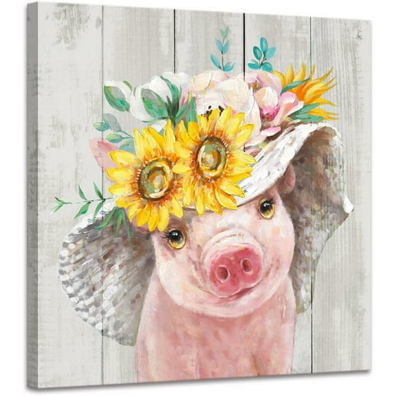 Aaheei Funny pig Canvas Wall Art Print Funny pig Painting Poster, funny farm animal Mural for Bedroom Bathroom and Kitchen
