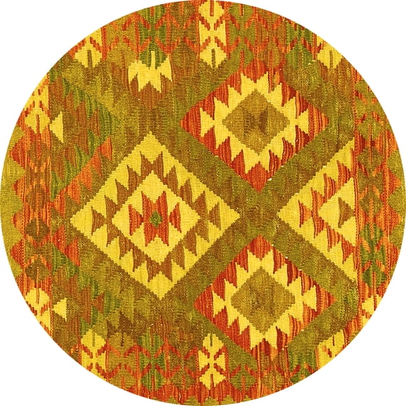 Ahgly Company Machine Washable Indoor Round Southwestern Yellow Country Area Rugs, 6' Round