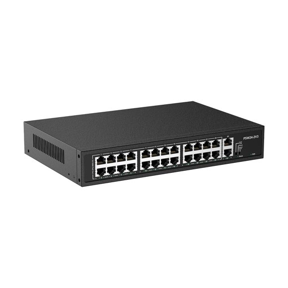 24 Port PoE Switch,10/100Mbps PoE+ Ethernet Switch Unmanaged with 2 Gigabit Uplink Ports, Up to 30W Per Port, Total Budget 280W, 802.3af/at Compliant, Fanless Silent