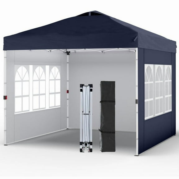 10'x10' Pop Up Canopy Tent w/3 Sidewalls,One Push Setup Instant Shade Tent Blue