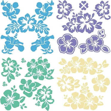 4 Colors Hawaiian Hibiscus Flower Car Decal Laser Car Sticker Sun Protection Reflective Self Adhesive Car Accessories Automotive Exterior Decoration for SUV Vans Laptop Mixed Color