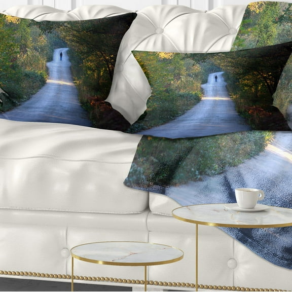 Designart Walking Alone on Road - Landscape Photo Throw Pillow - 12x20