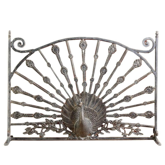 Cast Aluminum Peacock Single Panel Fireplace Screen