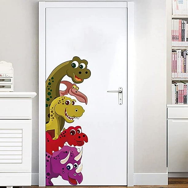 Pegatinas de pared de dinosaurio de dibujos animados para decoración de puerta, calcomanías de vinilo para habitación de niños, guardería, murales de arte, decoración del hogar (derecha) TUNC Sencillez