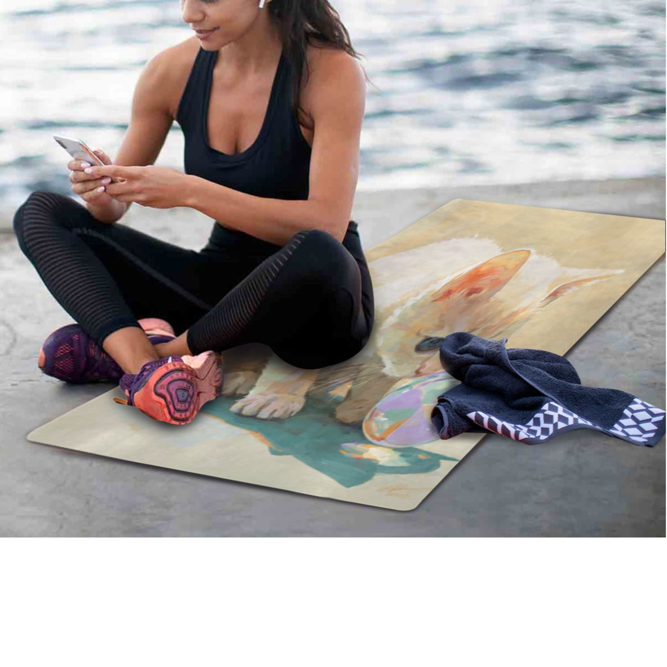 BZSMCE Yoga Mat Women Fitness Mat Ginger Kitten & Sphere Pattern
