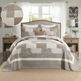 thumbnail image 3 of DDUOXIN Oversized Bedspread Queen Size, 102 X 120 Comforter, 100% Cotton Plaid Farmhouse Quilt, Lightweight Floral Pattern Striped Coverlet, Gray Beige Brown Bedding Set, 3 - Piece for All Season, 3 of 13