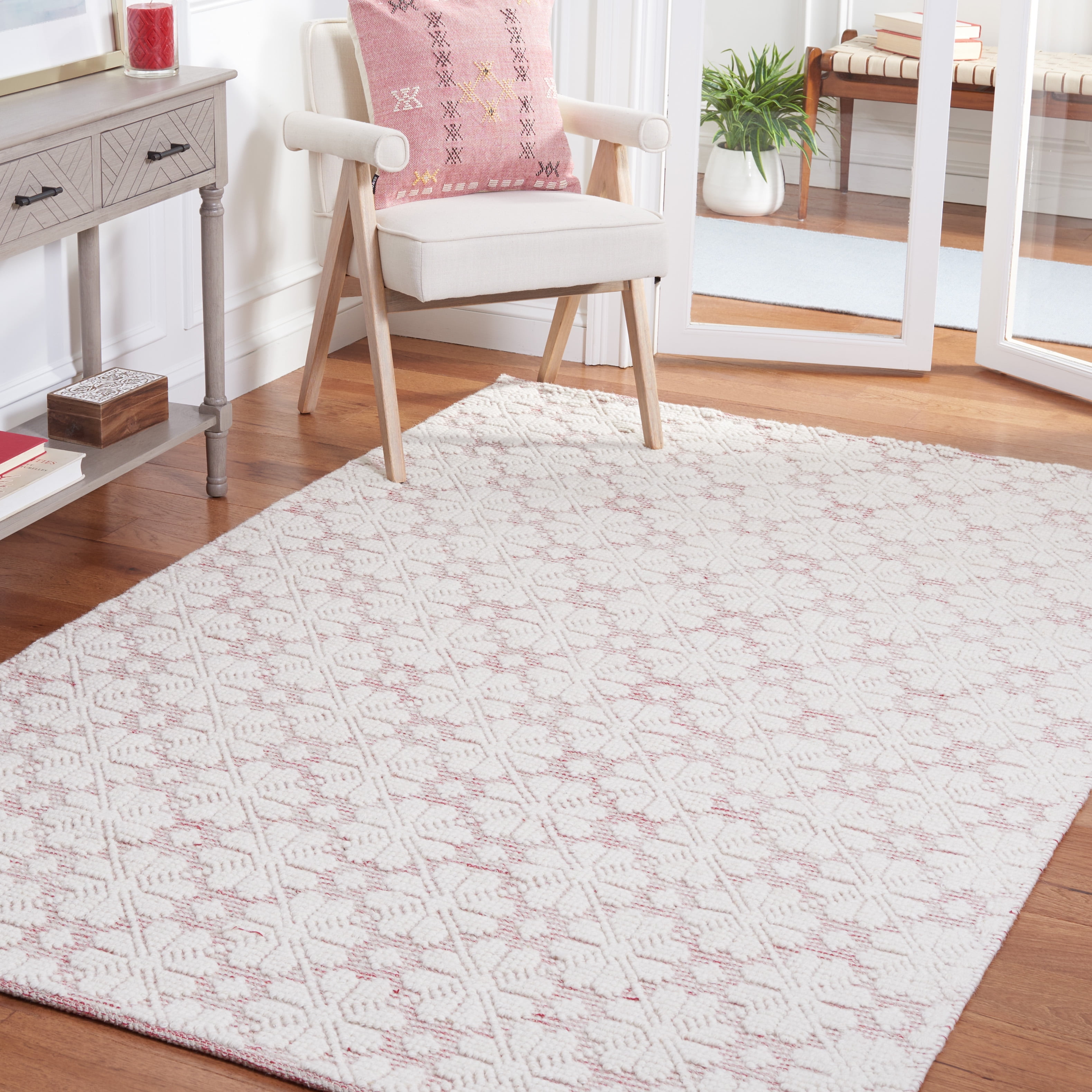 SAFAVIEH Vermont Orval Geometric Floral Wool Area Rug, 5' x 8', Ivory/Red