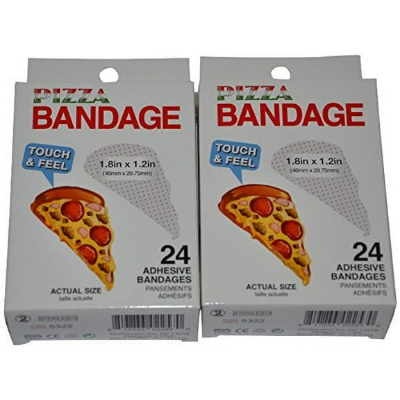 BioSwiss Novelty Bandages Self-Adhesive Funny First Aid Novelty Gag Gift (2 Boxes of 24 Bandages) (Pizza)