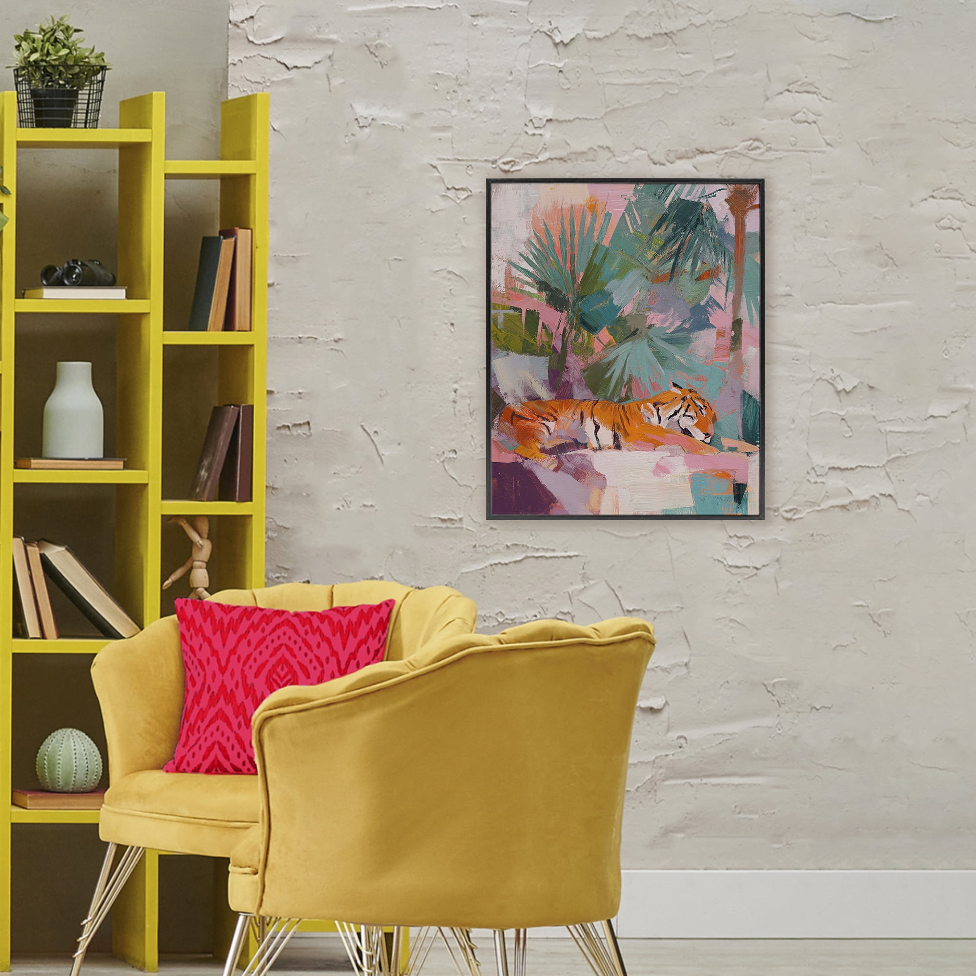 Stupell Industries Resting Tiger Beneath Leaves Black Framed Giclee Art, design by Svetlana Aleynikova