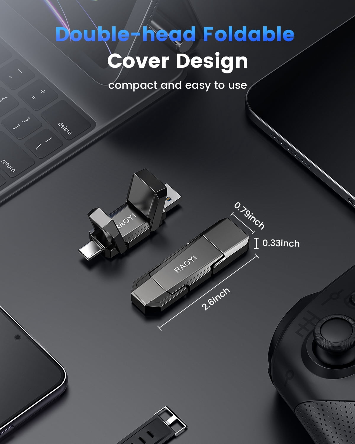 RAOYI 64GB USB 3.2 Gen1 External SSD Dual USB A + Type-C up to 450MB/s , 2-in-1 Hard Drive Portable SSD for iPhone 15/16/17
