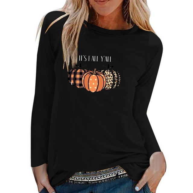 T-Shirt Blouse Décontracté à Manches Longues pour Femmes, Col Rond, Imprimé