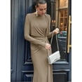 thumbnail image 6 of Women'S Slim-Fit Maxi Dress with Long Sleeves, Round Neck, Hip-Hugging Maxi Cocktail Dress Khaki M, 6 of 9