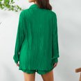 thumbnail image 6 of Musuos Women Casual 2 Pcs Clothes Set Solid Color Ruched Long Sleeve Button Down Shirts with Shorts Suit, 6 of 9