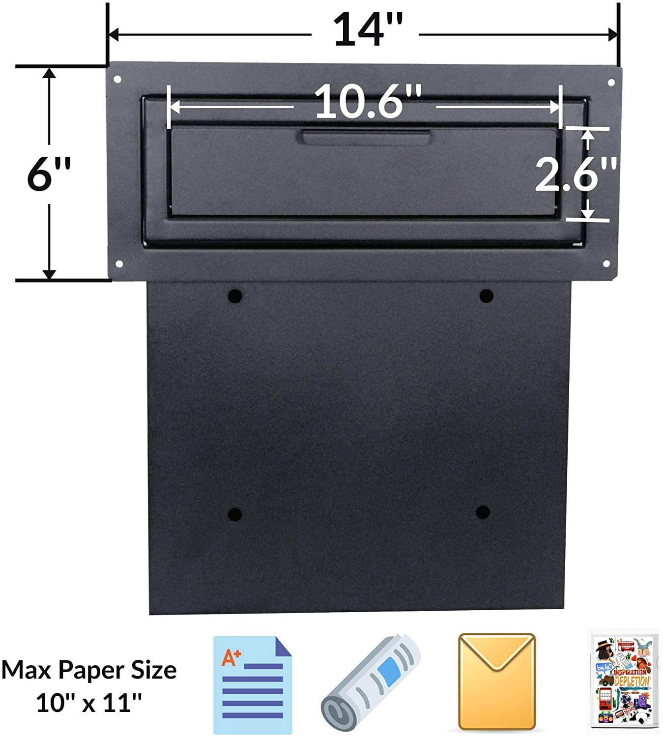 POCHAR Mailbox Slot Drop Box for Mail Delivery, Key Return, Deposit | Door Mount Installation Steel Mailbox with Locking Cabinet | Black