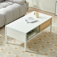 thumbnail image 2 of 40.16" Round Rattan Coffee Table with Sliding Storage Door, Metal Legs - Small Coffee Table Ideal for Living Room and Side Tables, 2 of 9