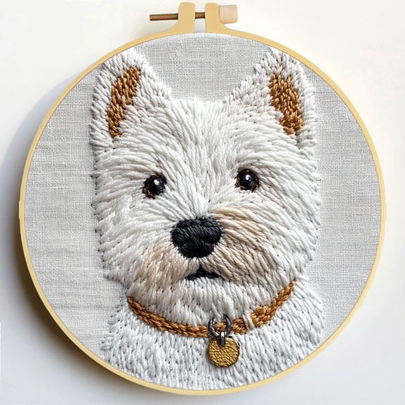 Punch Needle Kits West Highland Terrier Dog Embroidery Starter Set with Hoop Easy for Beginners DIY Stress Relief Handmade Craft Hobby and Home Decor 20x20cm-2