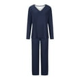 thumbnail image 4 of MuZeFu Pajamas for Women Set 2 Piece Women's Solid Color Casual Long Top Pants Pajama Set Navy XL, 4 of 4