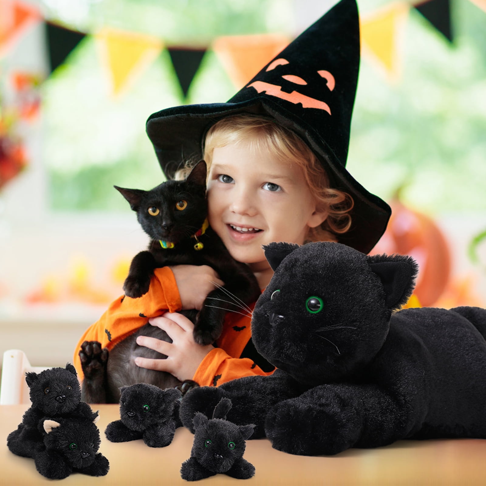 MaoGoLan 5Pcs Black Cat Plush with 4 Babies Kitties inside 20" Big Black Cat Stuffed Animals Plush Toy