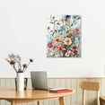 thumbnail image 3 of Nawypu 3-Pieces Set Framed Watercolor Daisy Flower Canvas Wall Art Colorful Plant Decor Girls Pink Wildflower Pictures Green Leaves Rustic Art Purple Printing Farmhouse decor Living Room, 3 of 5