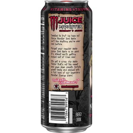 JUICE MONSTER, BAD APPLE, JUICE + ENERGY DRINK, 16 FL OZ, CAN