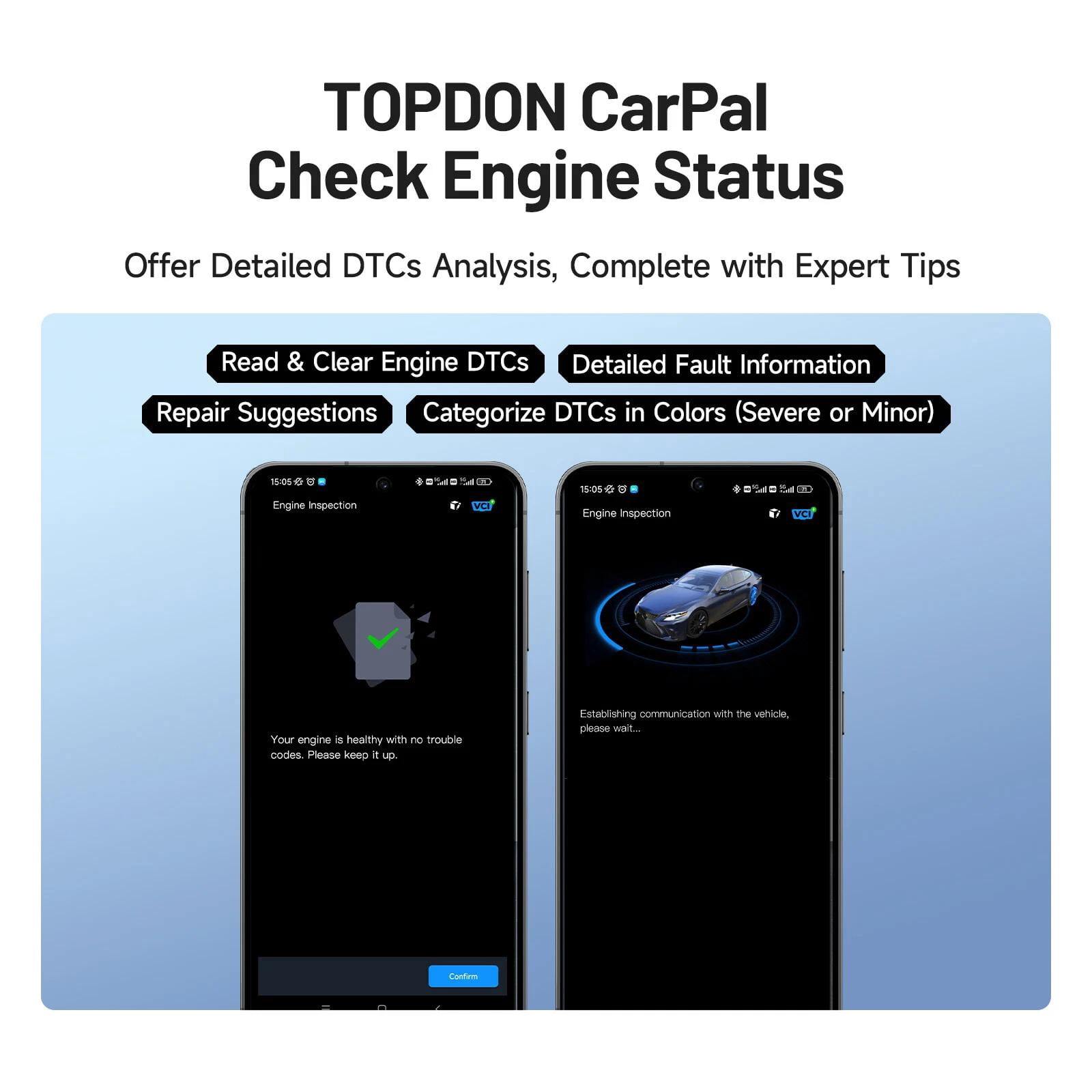 TOPDON OBD2 Scanner Carpal Code Reader Bluetooth, Vehicle Health Check, 6 Maintenance Services,All System Diagnostic iOS & Android