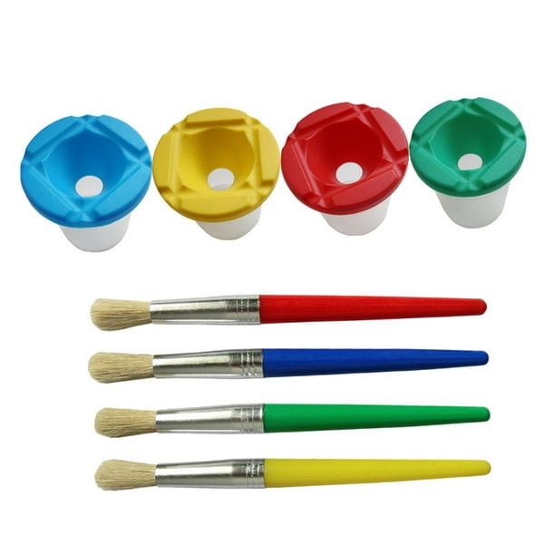 Vasos para pintar y pinceles para pintar, 4 piezas, vasos para pintar fáciles de limpiar, herramientas de pintura para niños, pintura para colorear