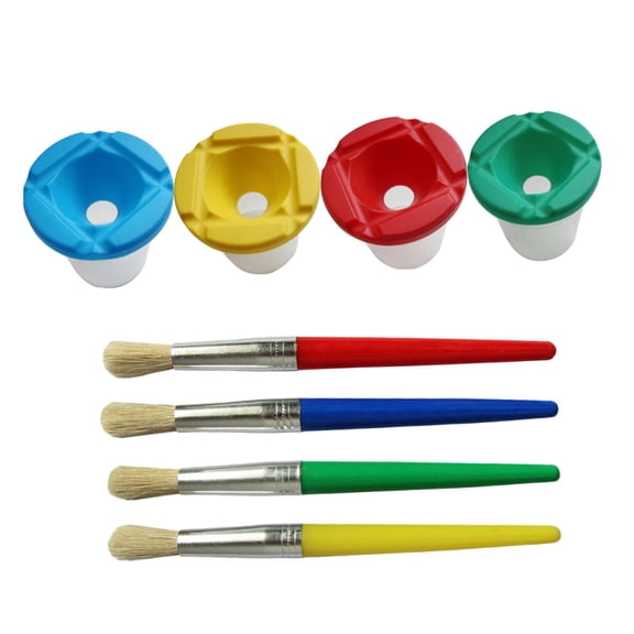 perfeclan Paint Cups And Painting Brushes, 4 Wash Cups, Craft Paint Tools, Painting Cups for Art Supplies for Young Artists