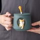 thumbnail image 4 of Taza de café de cerámica, taza con patrón de animal Shiba Inu 3D, mango de diseño de madera interesante y cuchara a juego, muy adecuada para regalos, 420 ml., 4 of 5