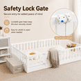 thumbnail image 5 of Zimtown Montessori Floor Bed Frame, Full Size Kids Toddler Bed with Fence and Door, Wooden Platform Bed, White, 5 of 9