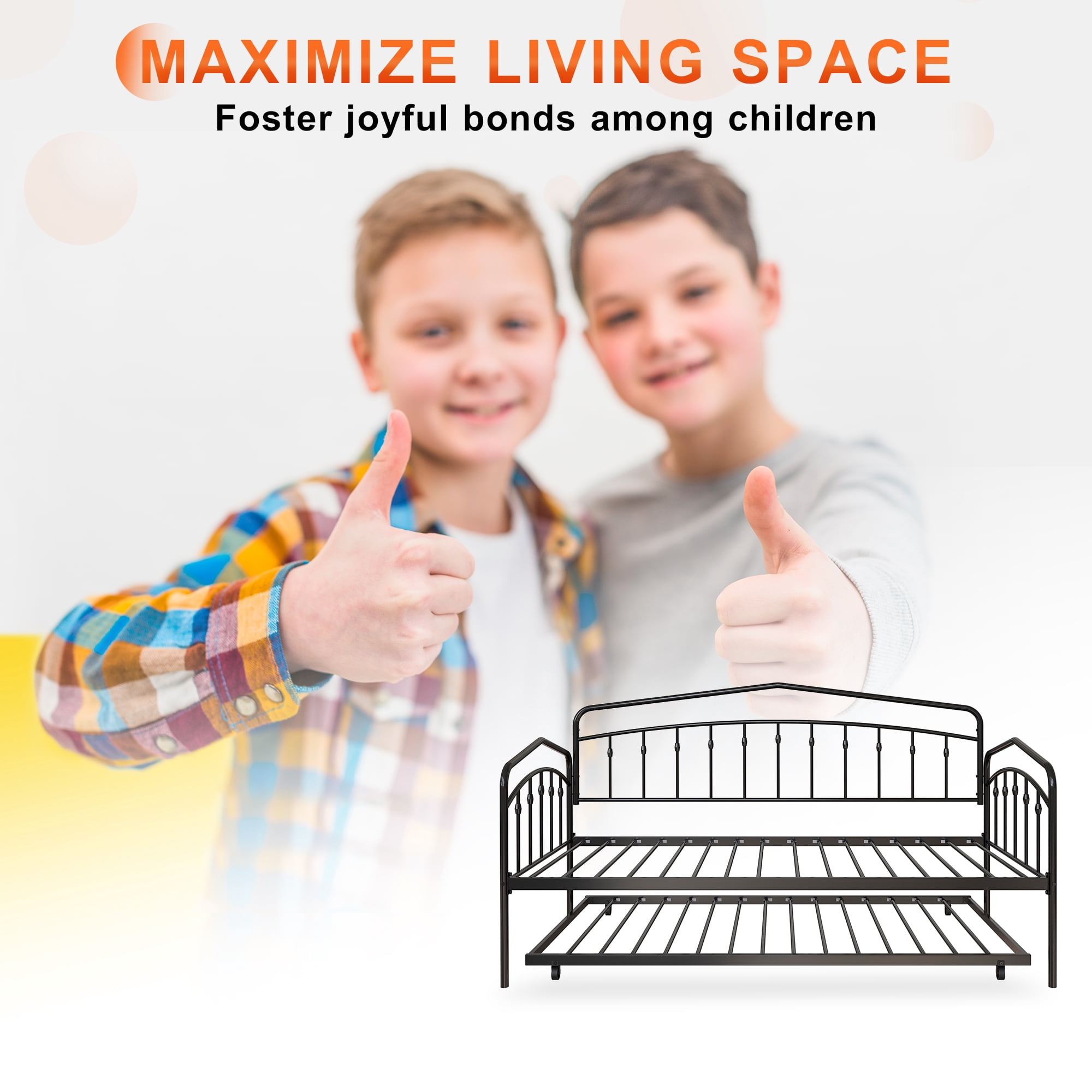 Miniyam Metal Twin Daybed with Pull Out Twin Trundle,Trundle Bed for Living Room Guest Room,Black(Mattress not included)