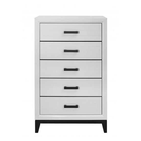 HomeRoots 478638 31 in. Solid Wood Five Drawer Standard Chest, White