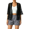 thumbnail image 1 of KOMOO Women Lace Cardigan Open Shrug Short Sleeve Solid Color Lace Patchwork Sheer Bolero Cover Up, 1 of 10