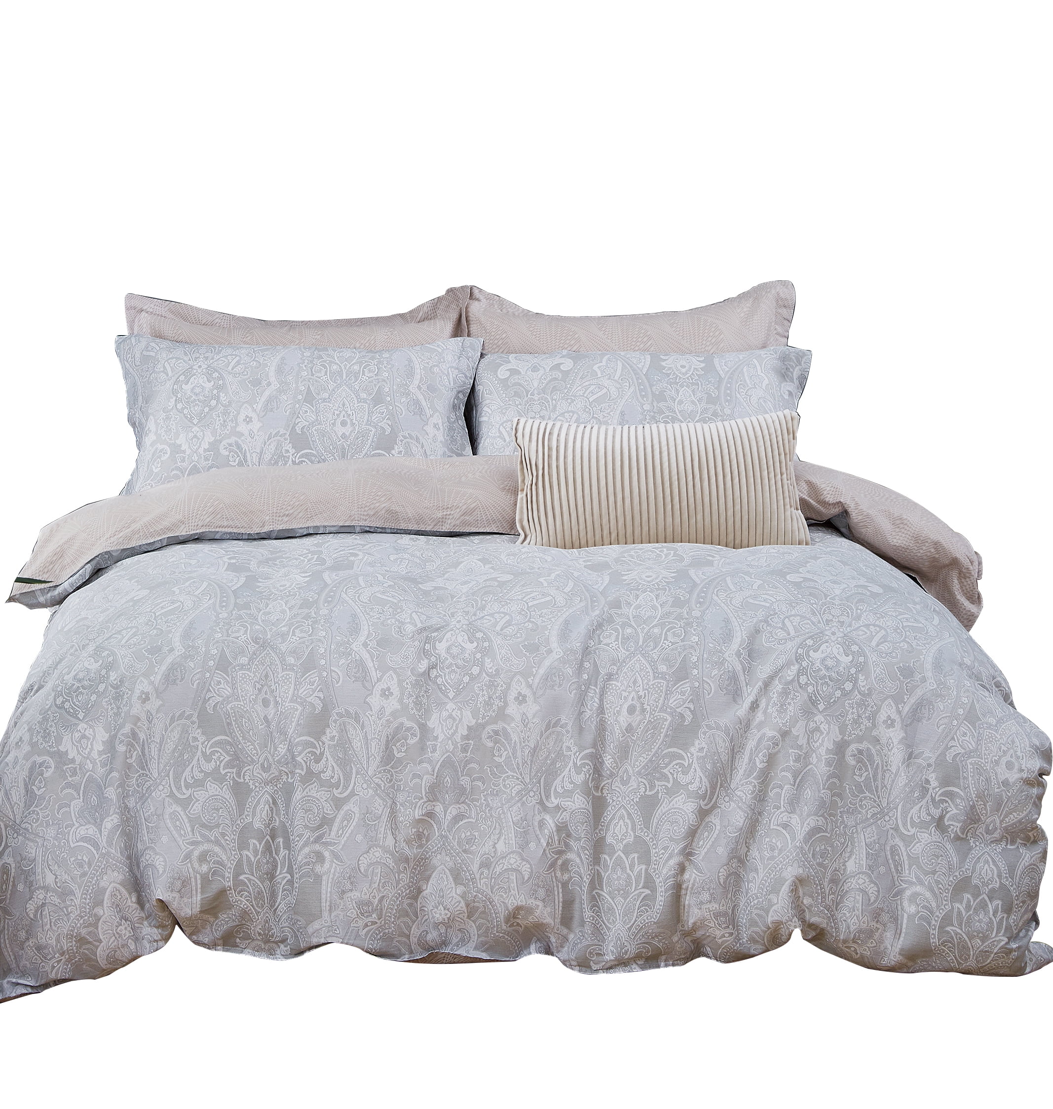 Swanson Beddings Taupe Paisley Floral Print 3-Piece 100% Cotton Duvet Cover Set: Duvet Cover and Two Pillow Shams (King) (Comforter not included)