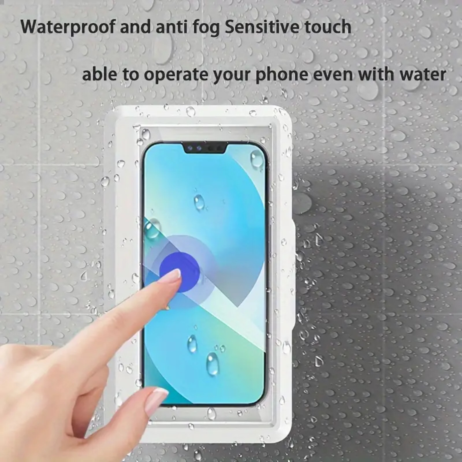 Shower Phone Holder Waterproof， Shower Phone Case Anti-Fog & Sensitive Touchscreen Bathroom Wall Phone Mount Stand Universal Fit for iPhone & Smartphones Gift for Men Women