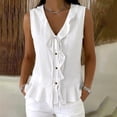 thumbnail image 2 of Comdrip Women's V Neck Ruffle Fashion Sleeveless Lightweight Loose Cute Button Dot Business Casual Tank Top for Summer Fall White M, 2 of 4