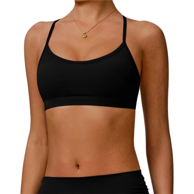 Sujetadores de entrenamiento de yoga con tiras y espalda abierta for mujer, almohadillas extraíbles entrecruzadas de soporte bajo for gimnasio deportivo