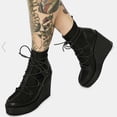 thumbnail image 4 of Steve Madden Atomic Black Leather Pull On Rounded Closed Toe Wedge Booties (Black Leather, 11), 4 of 4