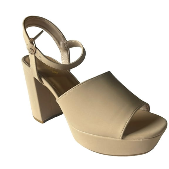 Bamboo Script-10 Womens Open Toe Chunky Heel Slingback Nubuck Platform Sandals NUDE 8